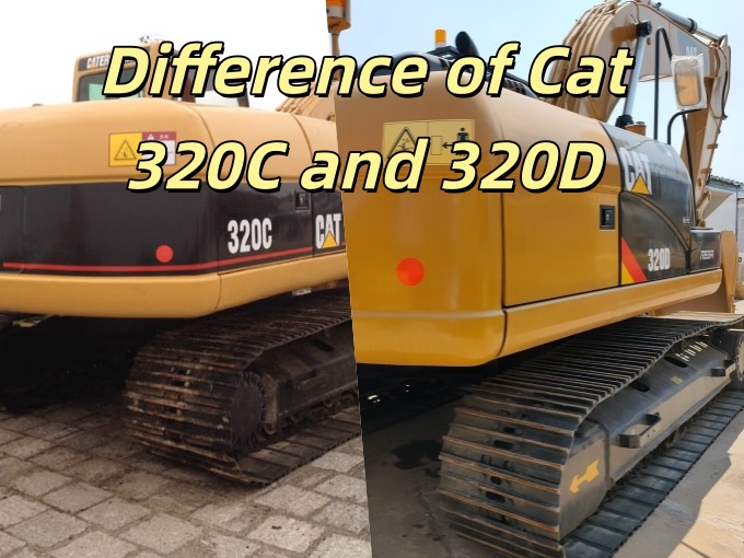 Cat 320C and 320D excavators working at a construction site with visible design differences