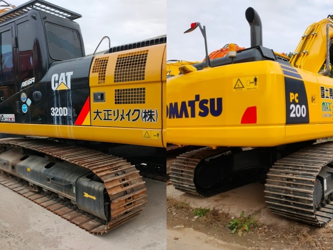Cat 320 vs Komatsu PC200 excavators working on a construction site