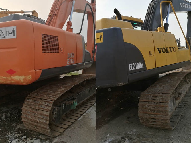 Hitachi vs Volvo excavator comparison on construction site