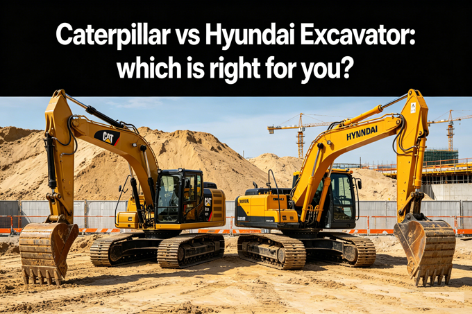 Caterpillar vs Hyundai Excavator comparison on construction site