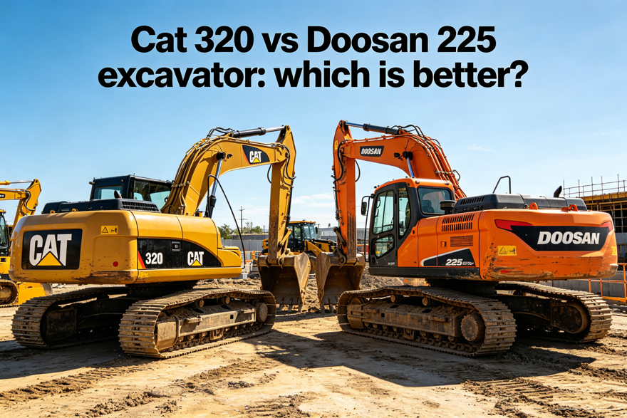 Cat 320 excavator and Doosan 225 excavator working side by side on a construction site