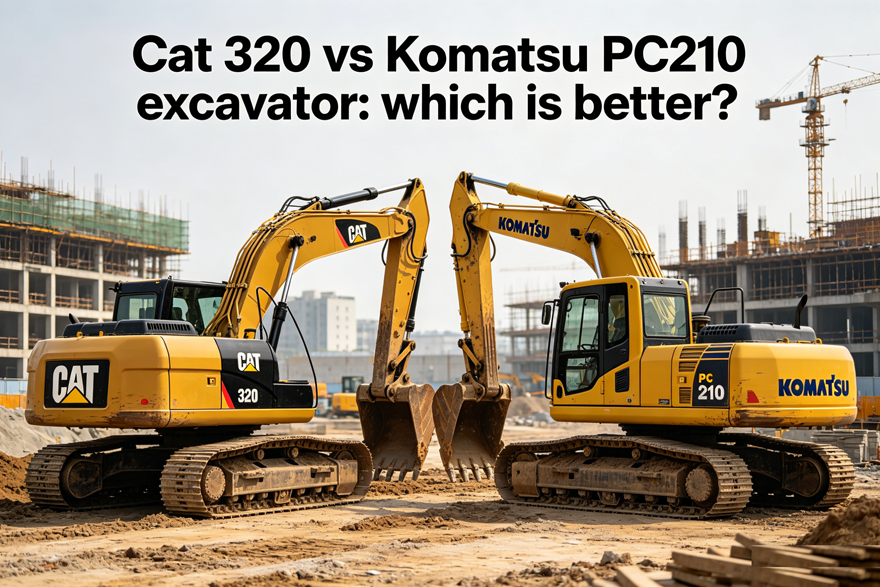 Cat 320 vs Komatsu PC210 excavator side by side comparison on construction site