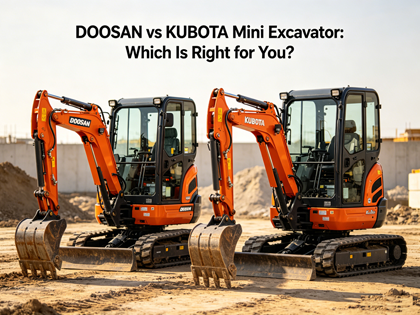 Doosan and Kubota mini excavators working side by side on a construction site