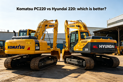 Komatsu PC220 and Hyundai 220 excavators working on a construction site