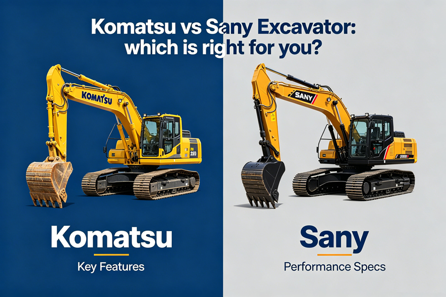 Komatsu and Sany excavators working side by side