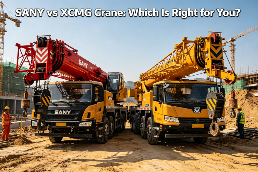 SANY vs XCMG crane comparison at construction project site