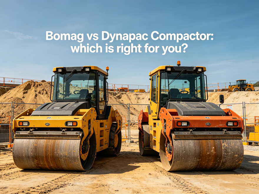 Bomag and Dynapac vibratory compactors working on a road construction project