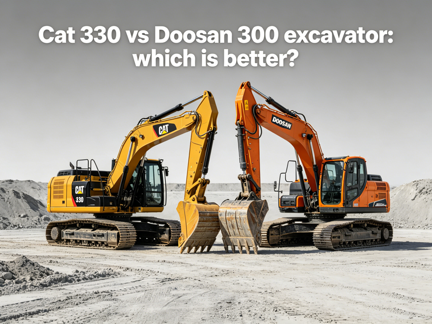 Cat 330 vs Doosan 300 excavator working side by side on a large construction site