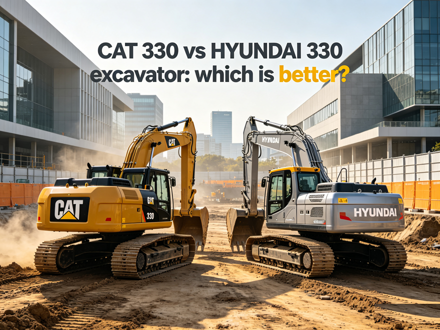 Cat 330 vs Hyundai 330 excavator side by side on a construction site